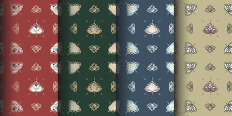 a set of seamless patterns collection lotus