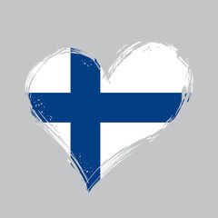 Obraz premium Finnish flag heart-shaped grunge background. Vector illustration.
