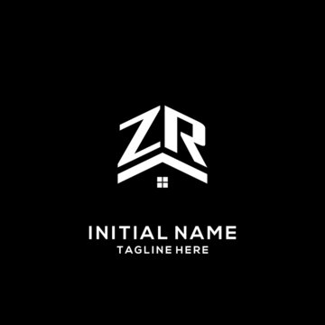 Initial ZR logo with abstract home roof, simple and clean real estate logo design