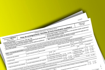 Fototapeta premium Form 13614-C (fr) documentation published IRS USA 44327. American tax document on colored