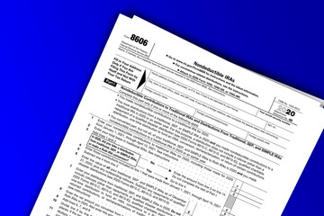 Form 8606 documentation published IRS USA 43933. American tax document on colored