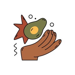 Hand with avocado. Fast-food or healthy food concept. Choosing the Right Nutrition. Vegetables. Refusal of sweet and junk food. Flat style in vector illustration. Isolated element.