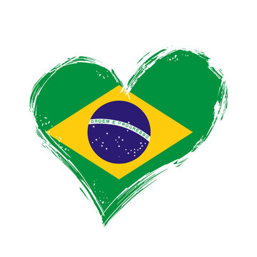 Brazilian flag heart-shaped grunge background. Vector illustration.