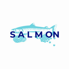 Blue salmon fish illustration logo