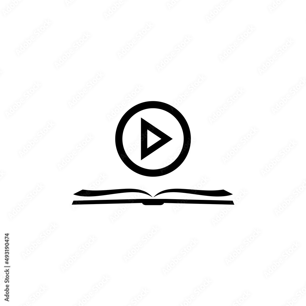 Poster video tutorial icon. book and player icon isolated on white background