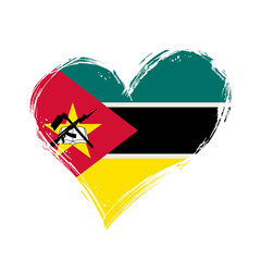 Mozambique flag heart-shaped grunge background. Vector illustration.