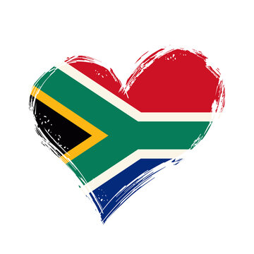 South African flag heart-shaped grunge background. Vector illustration.