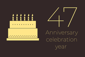 47 years anniversary celebration. 47 years old next to cake. Minimalistic illustration with text 47. Cake as a symbol of anniversary celebration. fourty-seven anniversary