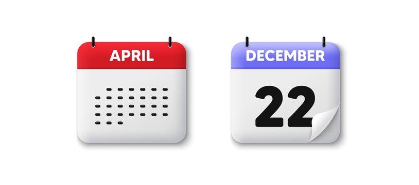 Calendar date 3d icon. 22th day of the month icon. Event schedule date. Meeting appointment time. Agenda plan, Month schedule 3d calendar and Time planner. 22th day day reminder. Vector