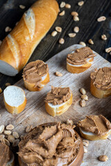 nut food on a cutting wooden board in the kitchen