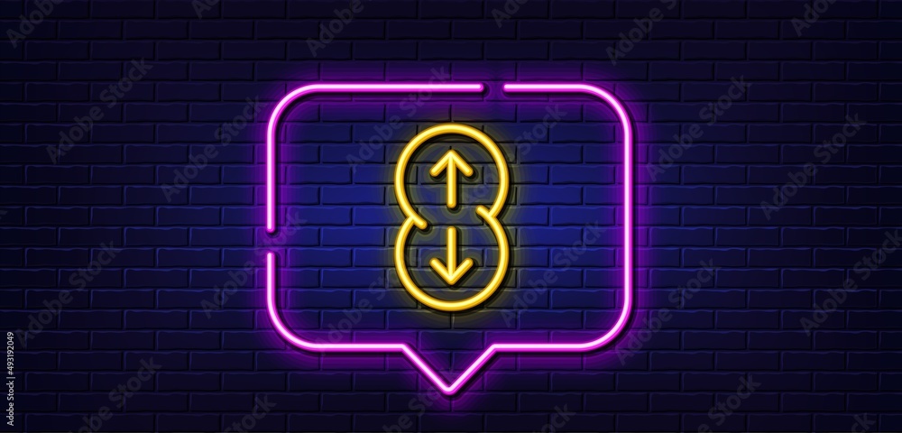Poster neon light speech bubble. scroll down button line icon. scrolling screen sign. swipe page. neon ligh