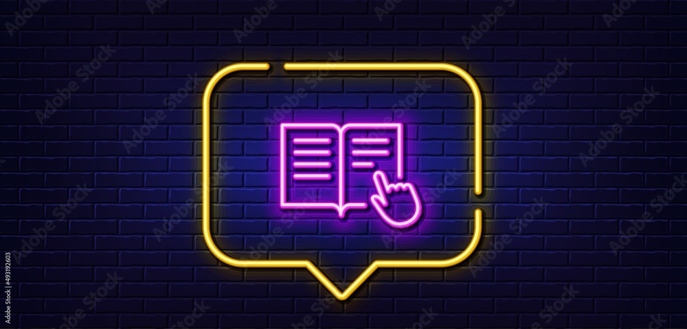 Aufkleber neon light speech bubble. instruction book line icon. education with hand pointer symbol. e-learning