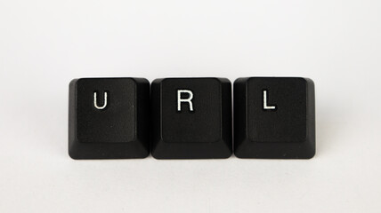 URL text created with keyboard keys, isolated on white background, internet terminology