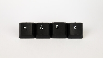 Mask text created with keyboard keys, isolated on white background, medicine terminology