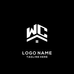 Initial WC logo with abstract home roof, simple and clean real estate logo design