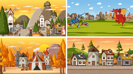 Set of different scene medieval