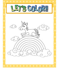 Worksheets template with color time! text and Unicorn outline