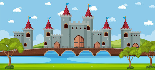 Landscape scene with medieval castle