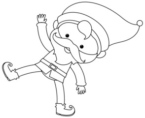 Garden gnome black and white doodle character