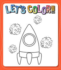 Worksheets template with let’s color!! text and rocket outline