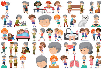 Set of different activities people in cartoon style