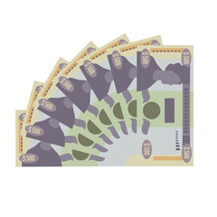 Jamaica Dollar Vector Illustration. Jamaican money set bundle banknotes. Paper money 500 Db. Flat style. Isolated on white background. Simple minimal design.