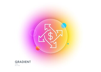 Payment exchange line icon. Gradient blur button with glassmorphism. Dollar sign. Finance transfer symbol. Transparent glass design. Payment exchange line icon. Vector