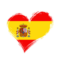 Spanish flag heart-shaped grunge background. Vector illustration.
