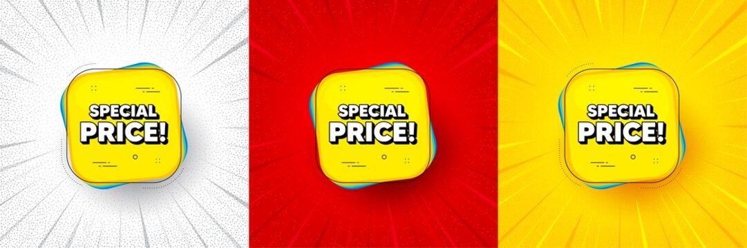Special price sticker. Flash offer banner, coupon or poster. Discount banner shape. Sale coupon bubble icon. Special price promo banner. Retail marketing flyer. Starburst pop art. Vector