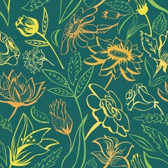 Green floral pattern with bright colors