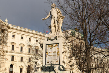 Fototapeta na wymiar The Mozart Monument in the Burggarten in the Innere Stadt district of Vienna, Austria. January 2022