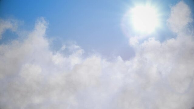 Flying through clouds. Seamless Loop.
Blue sky with clouds and sun.
4K ProRes Seamless animation Ultra HD 3840x2160