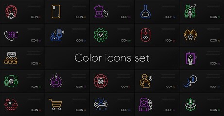 Set of Recruitment, Elevator and Medical tablet line icons. Include Cognac bottle, Service, Global business icons. Chef, Delivery man, Engineering team web elements. 360 degree. Vector