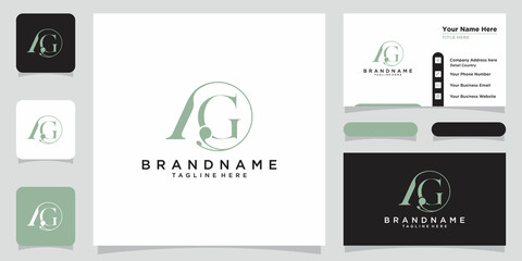 Initial AG logo design with business card design - obrazy, fototapety, plakaty