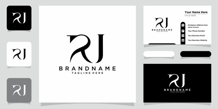 RJ Letter Logo Design Template Vector with business card design