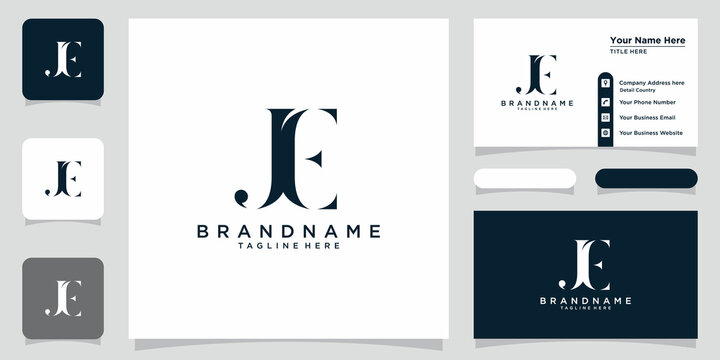Initials letter JE logo vector design with business card design
