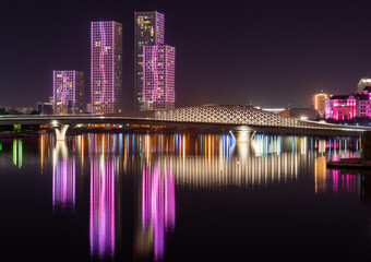 Atyrau Bridge over the Ishim River in Nur-Sultan, Astana, The capital of Kazakhstan