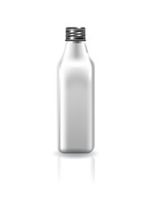 Blank white clear cosmetic square bottle with black screw lid for beauty product mockup template.