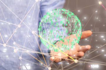 abstract lines with dots over dark background.