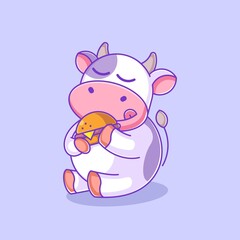 Obraz na płótnie Canvas Cute cow eating burger cartoon