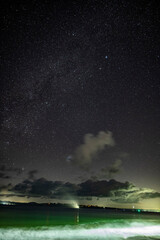 night landscape overlooking the sea with starry sky 