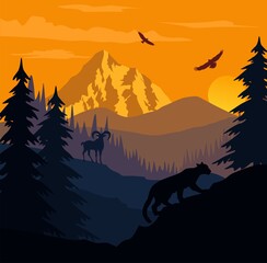 Fototapeta premium silhouette of a deer in the mountains