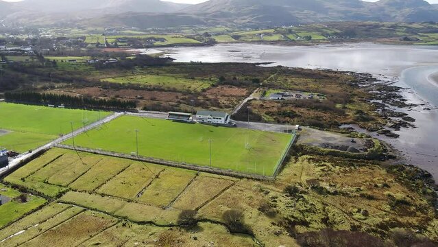 Aerial view of football pitch in Ardara, County Donegal - Ireland