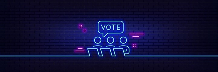 Fototapeta na wymiar Neon light glow effect. Online Voting line icon. Internet vote sign. Web election symbol. 3d line neon glow icon. Brick wall banner. Online Voting outline. Vector
