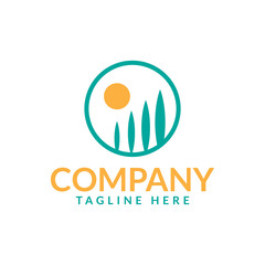 trees with sun logo design