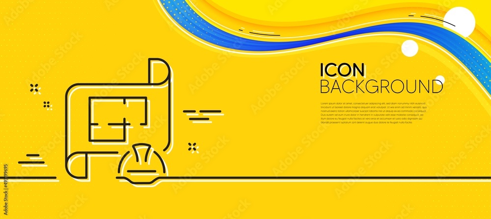 Wall mural Engineering plan line icon. Abstract yellow background. Technical documentation sign. Construction helmet symbol. Minimal engineering plan line icon. Wave banner concept. Vector