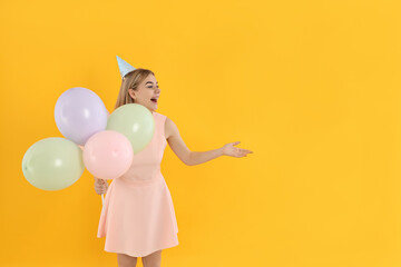 Concept of Happy Birthday with young woman, space for text