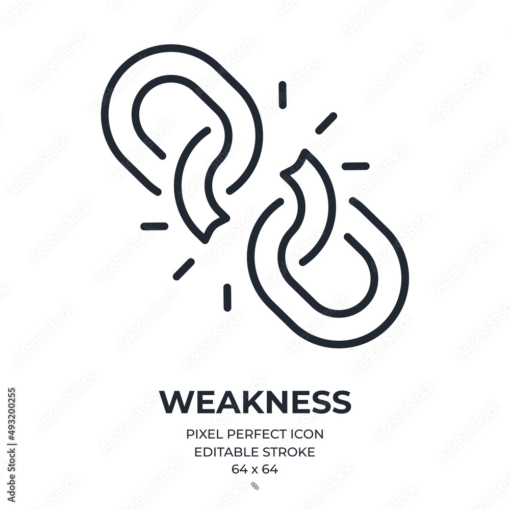 Wall mural broken chain or weakness concept editable stroke outline icon isolated on white background flat vect
