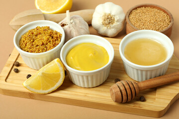 Concept of cooking honey mustard sauce, close up