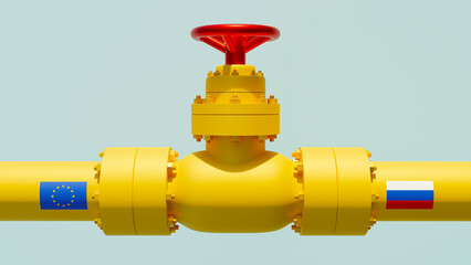 Valve on the main gas pipeline between Europe and Russia. 3D illustration